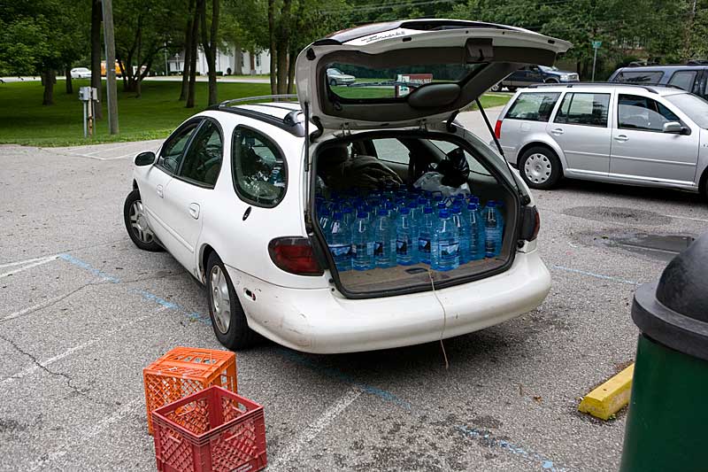 Car full of water jugs, Flowing Well Park, Carmel, IN